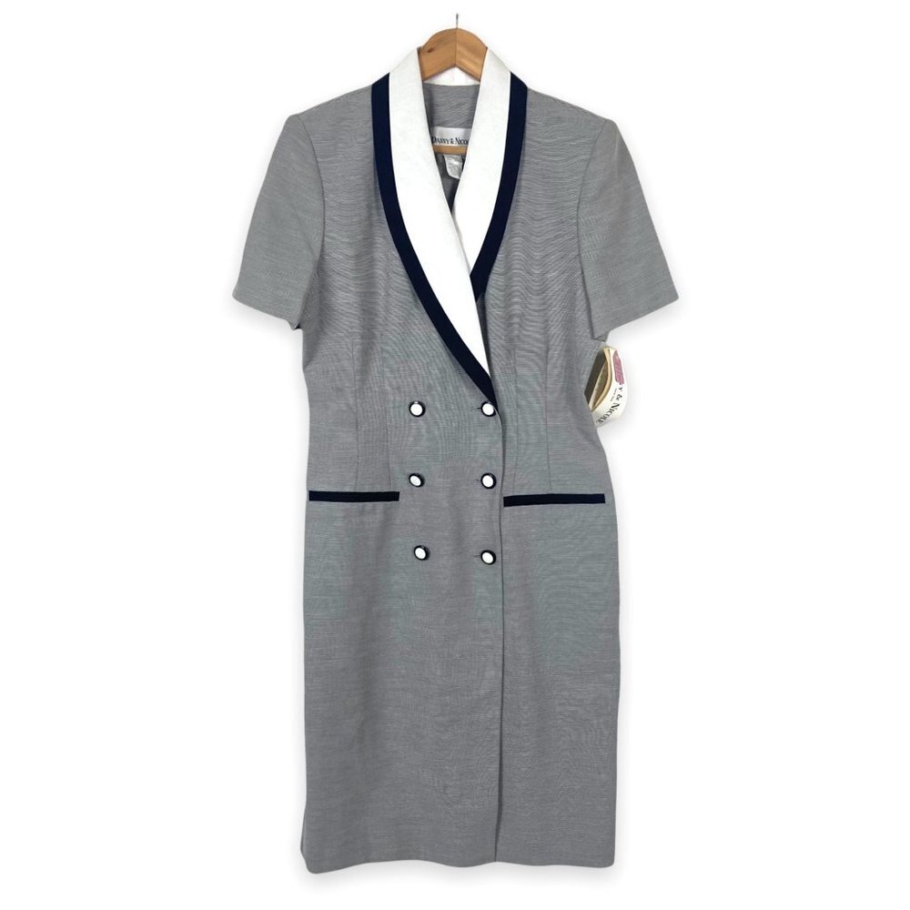 Vintage Danny & Nicole Double Breasted Blazer Dress Size 8 Gray Black White
